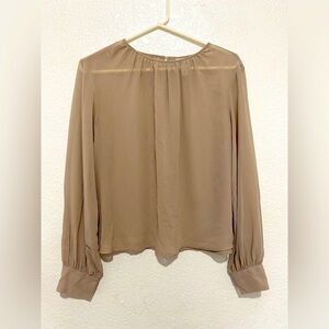 Worthington Taupe Blouse Womens XS Long Sleeve Sheer Work Top